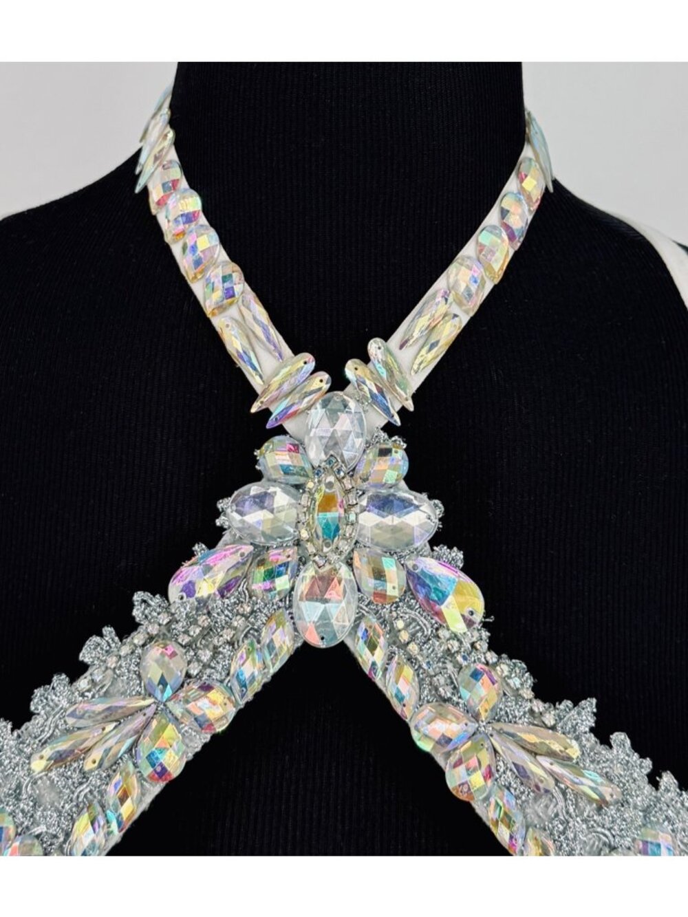 Silver Crystal Rhinestone Bra & Belt Set | Samba Coachella Rave Festival Dancer - Picture 4 of 13